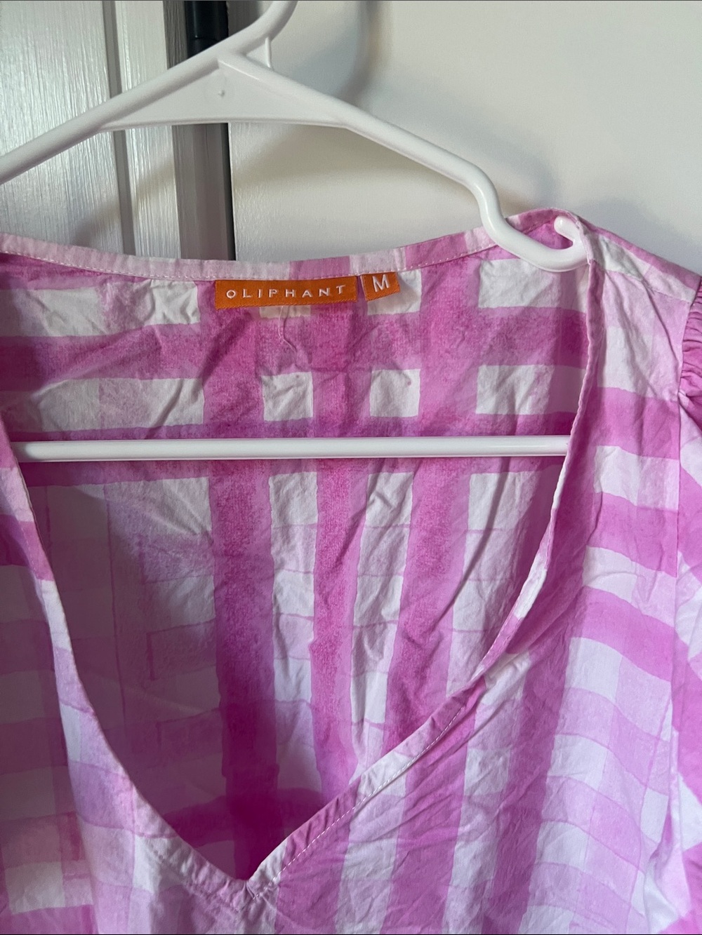 Oliphant Pink & White Checked V-Neck Mini Dress - Picture 2 of 6